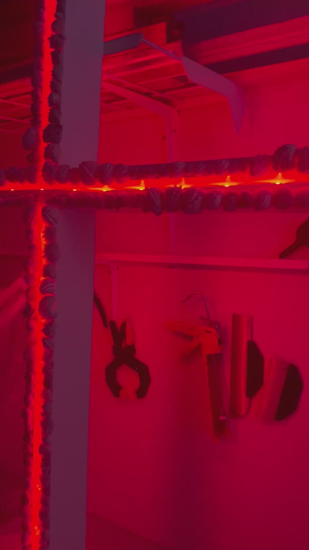 Video of lights changing colors inside a cross.